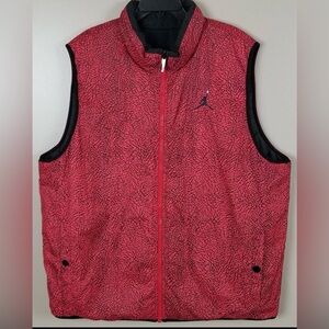 Jordan III Retro Elephant Print Reversible Puffer Vest  Red Black Grey Mens XL
